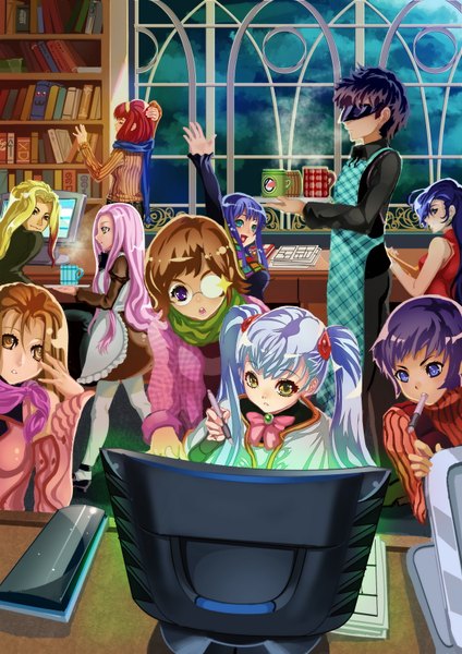 Anime picture 1240x1754 with martian successor nadesico xebec hoshino ruri misumaru yurika amano hikaru maki izumi subaru ryoko tenkawa akito st.microscope long hair tall image short hair open mouth blue eyes black hair blonde hair brown hair twintails multiple girls brown eyes