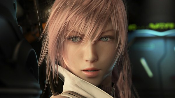 Anime picture 1366x768 with final fantasy xiii lightning farron single long hair looking at viewer blue eyes blonde hair wide image lips realistic face girl