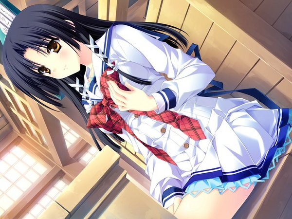 Anime picture 1024x768 with sakura bitmap (game) long hair black hair yellow eyes game cg girl serafuku