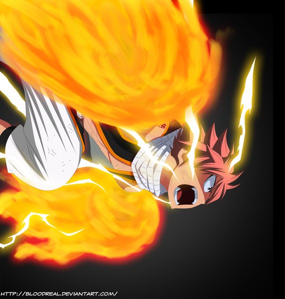 Anime picture 2000x2099 with fairy tail natsu dragneel advance996 single tall image highres short hair open mouth simple background pink hair grey eyes tattoo sleeveless coloring magic black background muscle angry screaming boy