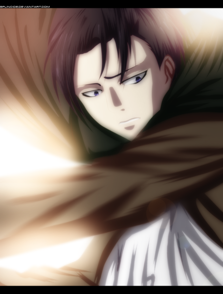 Anime picture 1400x1842 with shingeki no kyojin production i.g levi (rivaille) splincide single tall image short hair blue eyes black hair looking away open clothes open jacket coloring face boy jacket