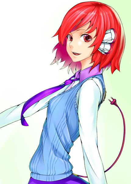 Anime picture 1220x1700 with original iceliss (artist) single tall image looking at viewer short hair open mouth smile red eyes red hair teeth girl skirt uniform school uniform necktie