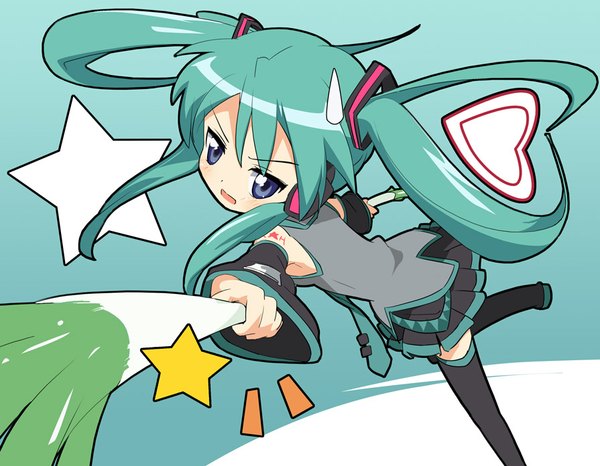 Anime picture 895x696 with lucky star vocaloid kyoto animation hiiragi kagami ixy long hair blush open mouth blue eyes twintails bare shoulders aqua hair cosplay hatsune miku (cosplay) girl skirt detached sleeves necktie boots heart