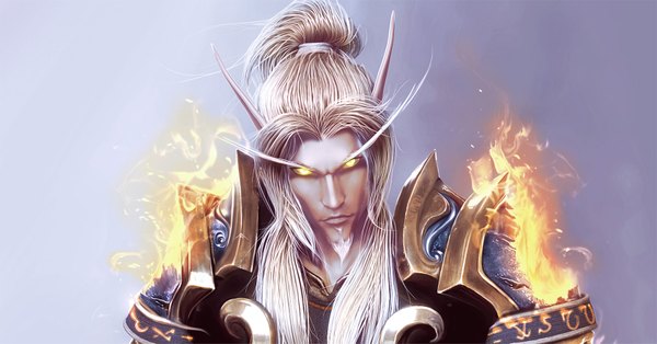 Anime picture 1680x881 with world of warcraft blizzard entertainment paladin (warcraft) wen-jr single long hair wide image white hair pointy ears realistic glowing glowing eye (eyes) boy armor fire flame beard