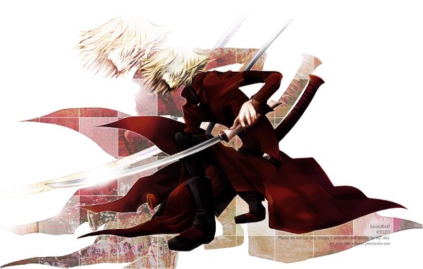 Anime picture 1200x765 with samurai 7 gonzo kyuzo blonde hair zoom layer boy weapon sword katana cloak