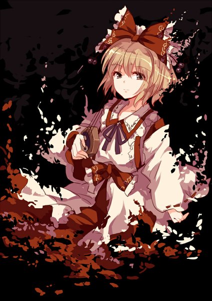Anime picture 707x1000 with touhou satsuki rin yetworldview kaze single tall image looking at viewer fringe short hair blonde hair grey eyes yin yang girl bow hair bow