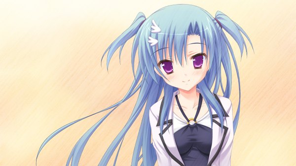 Anime picture 1280x720 with kisaragi gold star (game) haotone tsubasa long hair wide image blue hair game cg pink eyes girl