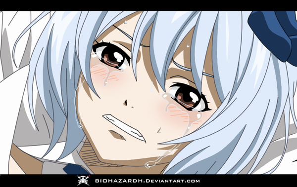 Anime picture 1200x759 with fairy tail yukino aguria biohazardh (artist) single blush short hair brown eyes blue hair letterboxed face crying girl teardrop