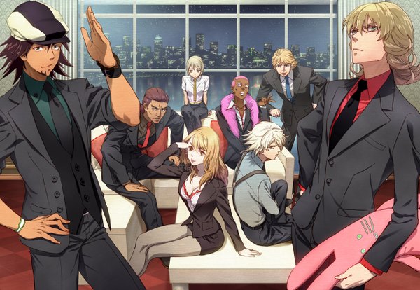 Anime picture 1280x884 with tiger & bunny sunrise (studio) kaburagi t. kotetsu barnaby brooks jr. ivan karelin keith goodman karina lyle pao-lin huang antonio lopez nathan seymour okojo (artist) long hair short hair blonde hair brown hair pink hair purple hair white hair hand on hip city