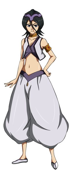 Anime picture 1171x2884 with bleach studio pierrot kuchiki rukia flowerinhell single tall image looking at viewer short hair black hair simple background white background bare shoulders girl navel collar vest