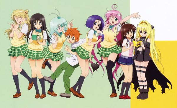 Anime picture 4472x2741 with toloveru toloveru darkness xebec konjiki no yami lala satalin deviluke yuuki mikan kotegawa yui sairenji haruna yuuki rito run elsie jewelria tenjouin saki long hair highres short hair blue eyes black hair blonde hair red eyes brown hair wide image