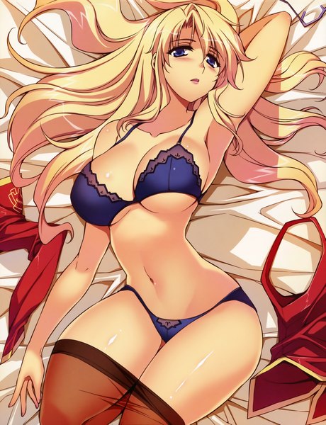 Anime picture 7010x9140 with freezing satellizer el bridget kim kwang hyun single long hair tall image blush highres breasts open mouth blue eyes light erotic blonde hair large breasts absurdres scan official art underwear only girl navel