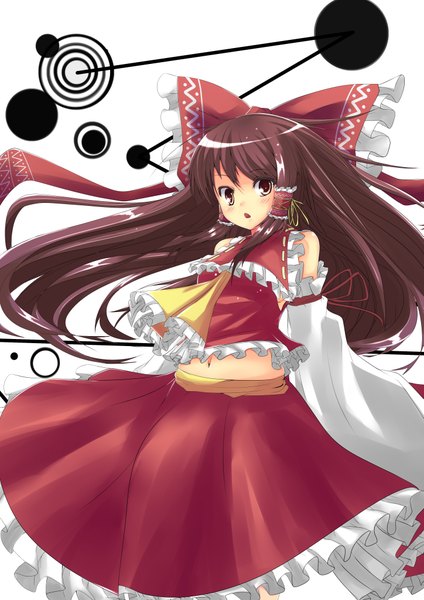 Anime picture 2893x4092 with touhou hakurei reimu gamuo single long hair tall image highres black hair red eyes miko girl skirt navel bow hair bow detached sleeves skirt set