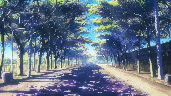 Anime picture 1920x1080 with original ea18g highres wide image shadow no people landscape plant (plants) tree (trees) road