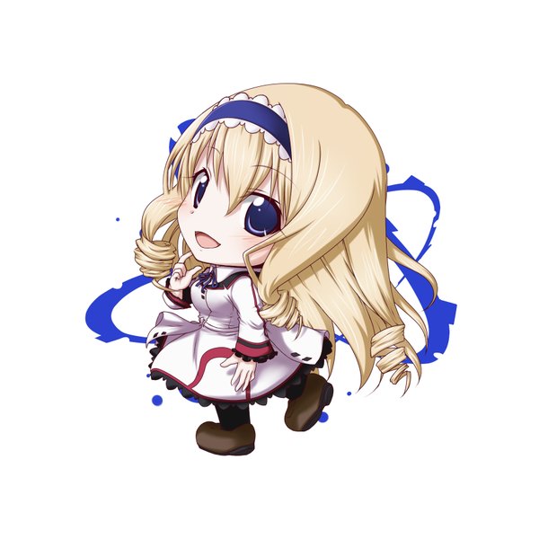 Anime picture 1736x1736 with infinite stratos 8bit cecilia orcott kuena single long hair highres blue eyes simple background blonde hair white background chibi girl uniform school uniform hairband
