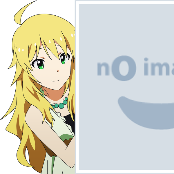 Anime picture 850x850 with idolmaster pixiv hoshii miki mugen ouka single long hair fringe simple background blonde hair smile white background bare shoulders green eyes looking away ahoge no image girl beads