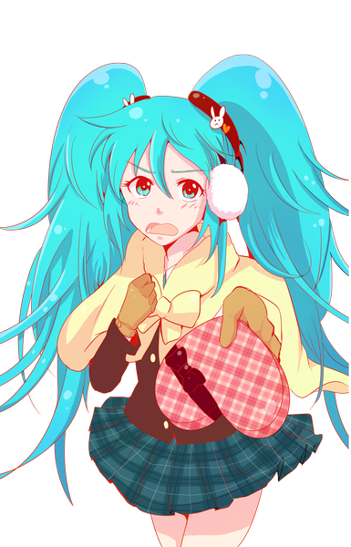 Anime picture 1600x2495 with vocaloid hatsune miku single tall image blush open mouth very long hair aqua eyes aqua hair transparent background valentine girl skirt hair ornament bow miniskirt heart headphones cape gift