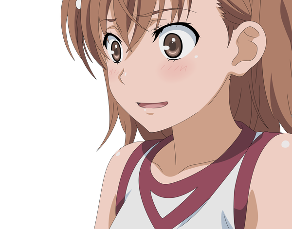 Anime picture 4096x3217 with to aru kagaku no railgun to aru majutsu no index j.c. staff misaka mikoto single blush highres short hair open mouth brown hair white background bare shoulders brown eyes absurdres looking down transparent background vector girl