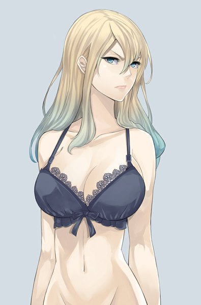 Anime picture 659x1000 with original ray-akila single long hair tall image breasts blue eyes light erotic blonde hair large breasts girl navel lingerie bra black bra