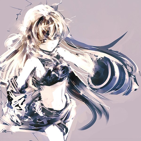 Anime picture 1000x1000 with needless madhouse eve neuschwanstein mark (abenyugu) single long hair blonde hair simple background yellow eyes bare belly sideboob girl navel weapon shorts