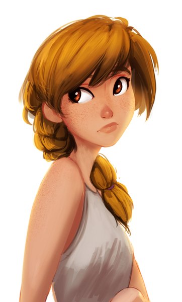 Anime picture 2004x3322 with carlos eduardo single long hair tall image fringe highres simple background blonde hair red eyes white background looking away sleeveless girl clothes