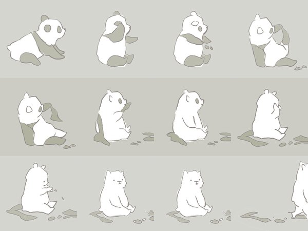 Anime picture 1000x750 with original monoyou sitting undressing on all fours animal bear panda polar bear