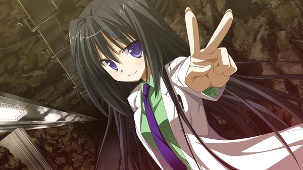 Anime picture 2048x1152 with namima no kuni no faust long hair highres black hair wide image purple eyes game cg girl necktie labcoat