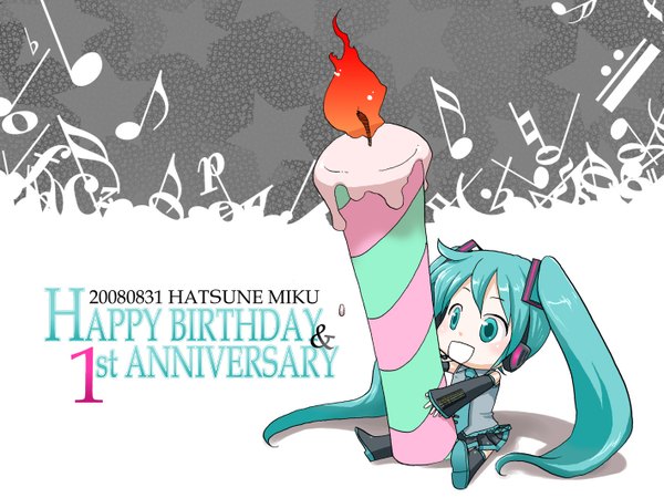 Anime picture 1417x1063 with vocaloid hatsune miku chibi girl candle (candles)