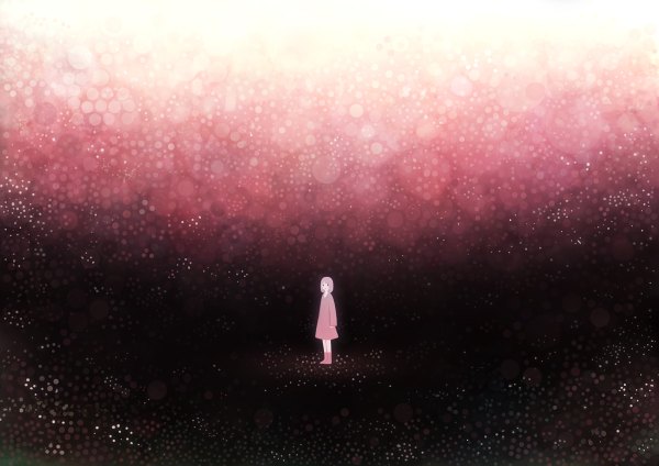 Anime picture 1200x848 with original kamin (pixiv) single looking at viewer fringe short hair standing pink hair expressionless colorful girl dress pink dress