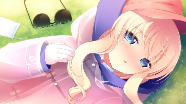 Anime picture 1024x576 with shinsei ni shite okasubekarazu (game) haruka ruha watari masahito long hair blush highres blue eyes blonde hair wide image game cg girl