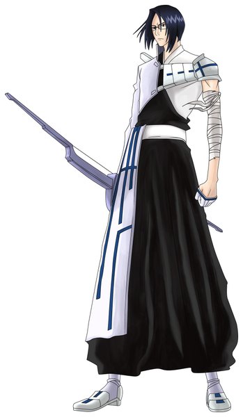 Anime picture 1200x2062 with bleach studio pierrot ishida uryuu tall image white background blue hair japanese clothes boy weapon choker glasses kimono armor bandage (bandages) single glove bow (weapon)