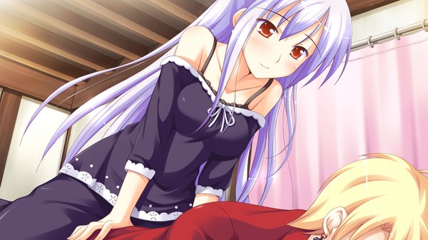 Anime picture 1920x1080 with shukufuku no campanella chelsea arcot long hair highres wide image game cg purple hair orange eyes girl
