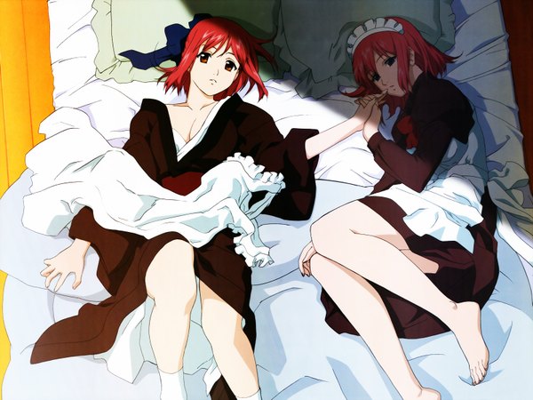 Anime picture 1600x1200 with shingetsutan tsukihime melty blood type-moon kohaku (tsukihime) hisui (tsukihime) maid