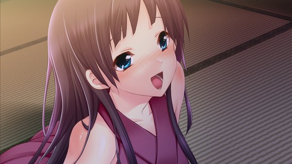 Anime picture 1280x720 with sengoku hime long hair blush open mouth blue eyes black hair wide image game cg girl