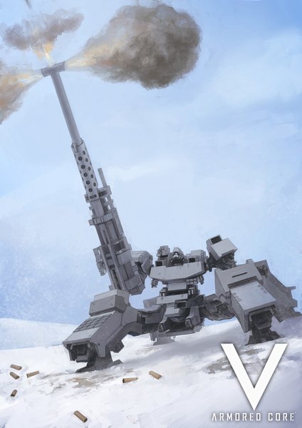 Anime picture 1044x1477 with armored core single tall image inscription smoke shot gun mecha