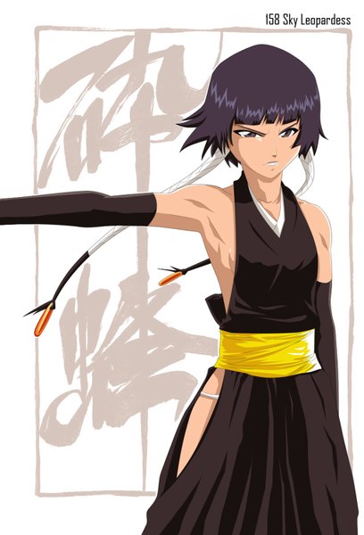 Anime picture 1024x1504 with bleach studio pierrot soifon stfun single tall image short hair black hair japanese clothes grey eyes coloring girl detached sleeves belt kimono