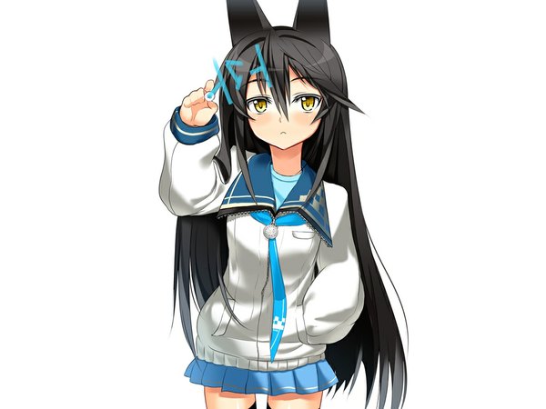 Anime picture 1024x768 with original necro char long hair black hair white background animal ears