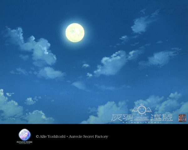 Anime picture 1280x1024 with haibane renmei abe yoshitoshi signed sky cloud (clouds) night night sky copyright name no people moon full moon