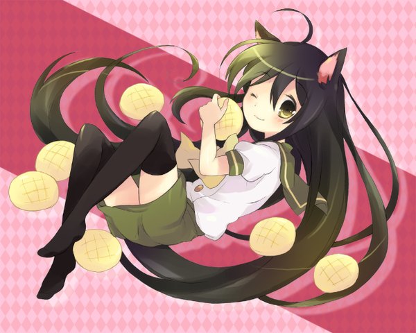 Anime picture 1280x1024 with shakugan no shana j.c. staff shana animal ears cat girl girl thighhighs serafuku