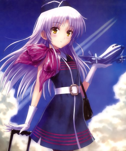 Anime picture 2105x2517 with angel beats! key (studio) tachibana kanade goto p single long hair tall image looking at viewer blush highres yellow eyes sky cloud (clouds) white hair scan official art girl gloves uniform belt