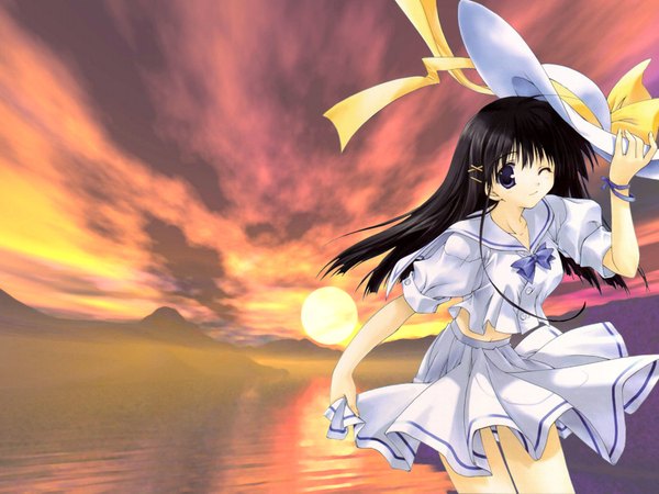 Anime picture 1600x1200 with original mitsumi misato evening sunset tagme