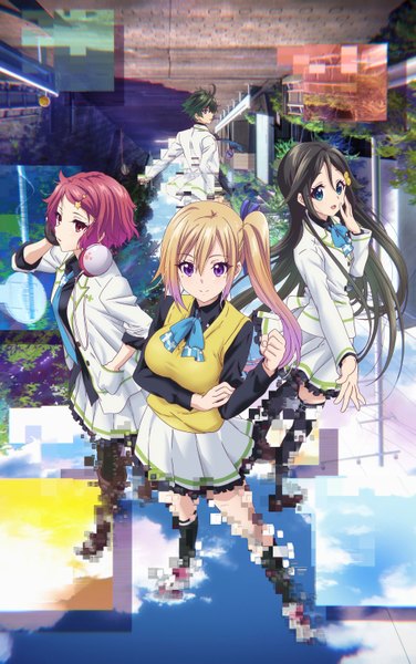 Anime picture 2000x3189 with musaigen no phantom world kawakami mai izumi reina minase koito ichijou haruhiko tagme (artist) long hair tall image looking at viewer highres short hair open mouth blue eyes black hair blonde hair red eyes purple eyes multiple girls purple hair official art