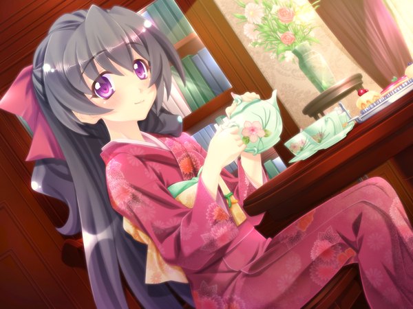 Anime picture 1200x900 with ten no hikari wa koi no hoshi black hair purple eyes game cg japanese clothes girl kimono