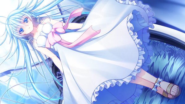 Anime picture 1280x720 with re:birth colony azurite asami asami long hair blue eyes wide image blue hair game cg girl sundress sandals