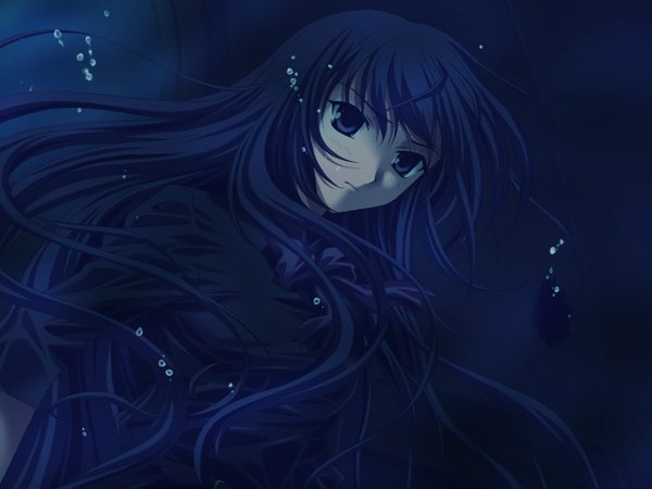 Anime picture 1280x960 with ever 17 komachi tsugumi single long hair purple hair underwater girl water bubble (bubbles)