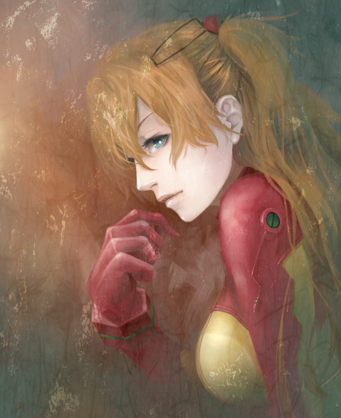 Anime picture 1141x1400 with neon genesis evangelion rebuild of evangelion evangelion: 2.0 you can (not) advance gainax soryu asuka langley shikinami asuka langley akaikitsune single long hair tall image looking at viewer fringe breasts profile aqua eyes lips orange hair girl gloves hair ornament