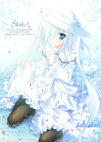 Anime picture 2140x3009 with dies irae wolfgang schreiber takano yuki (allegro mistic) single long hair tall image looking at viewer blush fringe highres blue eyes white hair hair over one eye girl dress hat petals water