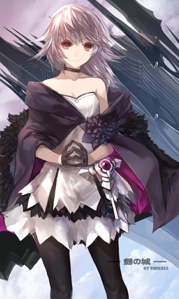Anime picture 623x1039 with original pixiv fantasia pixiv fantasia fallen kings paradise (character) swd3e2 single long hair tall image looking at viewer red eyes bare shoulders silver hair girl dress gloves pantyhose choker black pantyhose