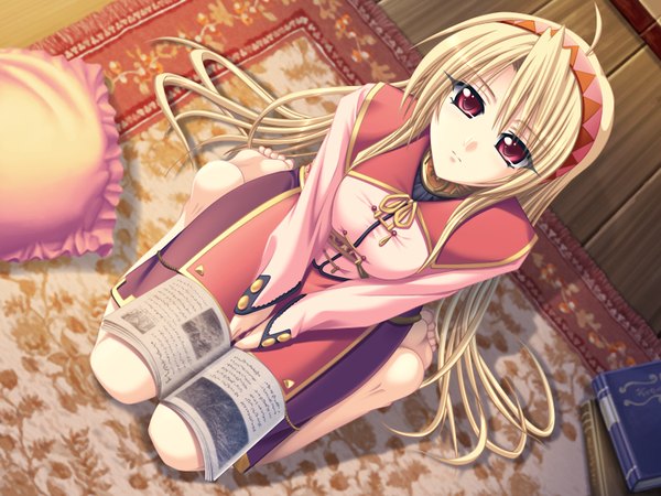 Anime picture 1200x900 with mine fukaki se ni tayutau uta cefilia raphaie blonde hair red eyes game cg girl pillow book (books)