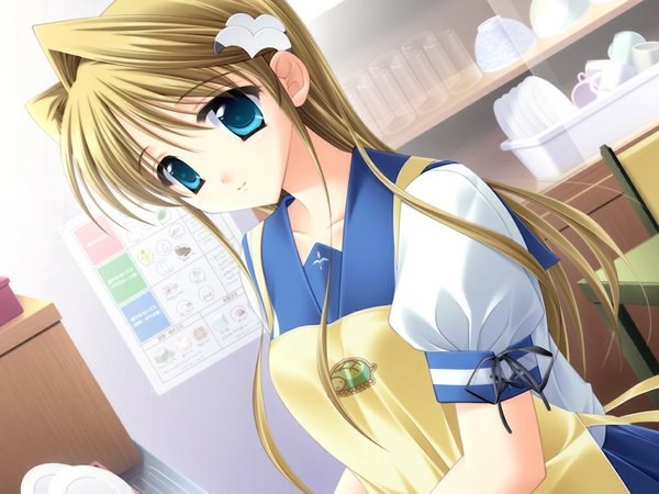 Anime picture 1024x768 with underbar summer hatano konami long hair blue eyes blonde hair game cg girl